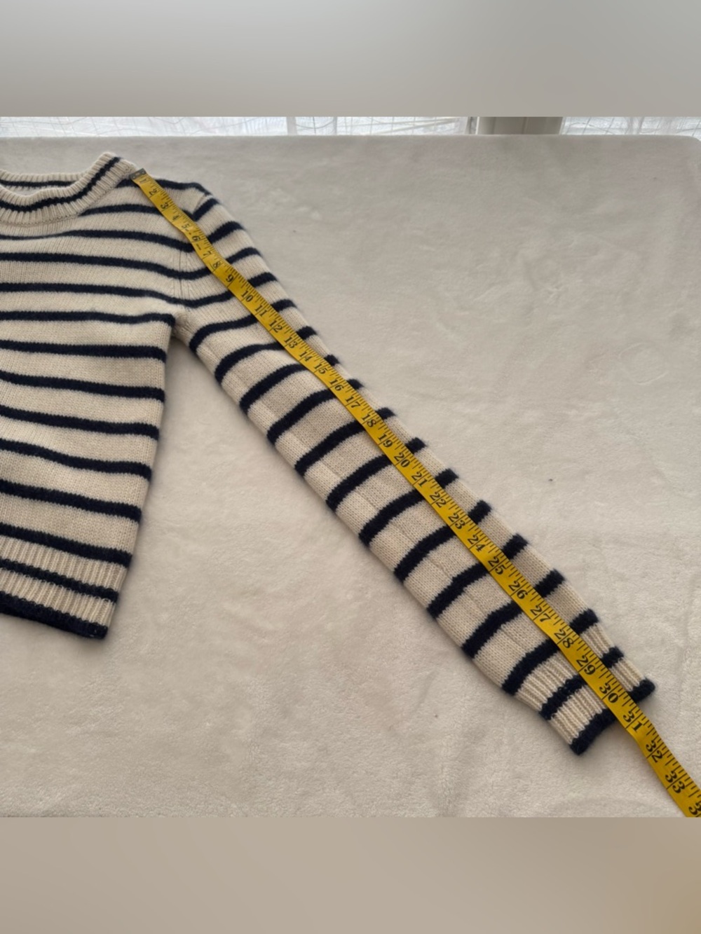 La Ligne Hardy Striped 100% Cashmere Pullover Sweater Medium Blue Cream Knit - Picture 12 of 13